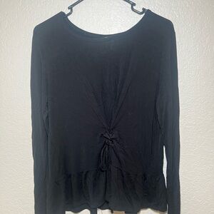 Mossimo Supply Co Black Long Sleeve Tie Front Peplum Blouse